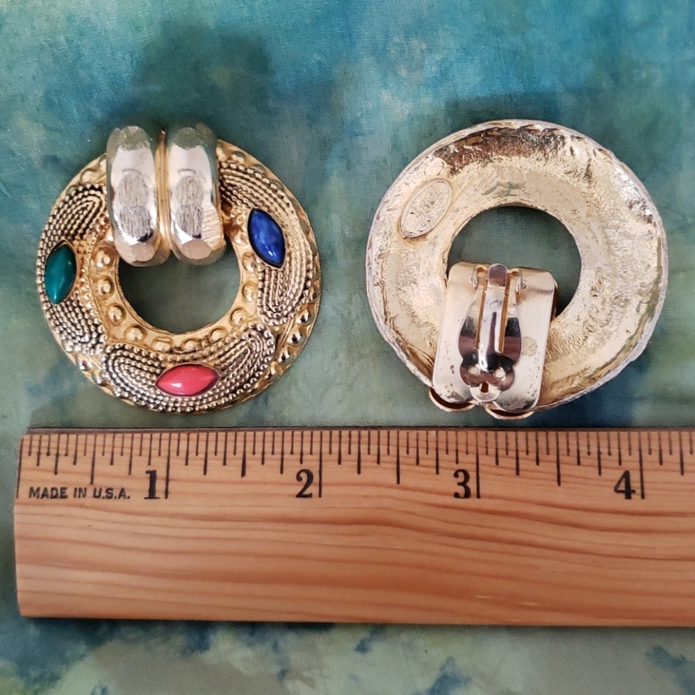 VTG TONIC earrings/gold with 3 color resin stones - Picture 5 of 5